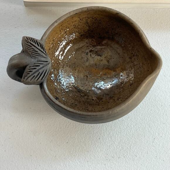 Pottery Art Sauce Bowl With Handle Brown Ceramic Speckled Matte & Glazed - Picture 2 of 6
